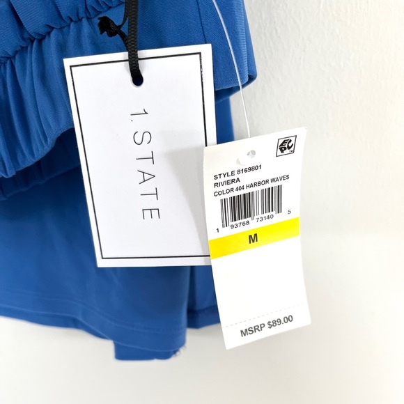 1. State Wide Leg Slit Hem Envelope Palazzo Pant In Harbour Wave Blue - Picture 14 of 14